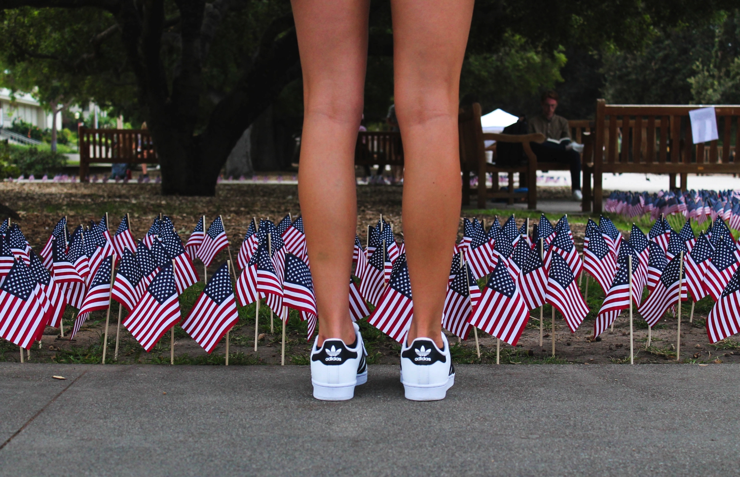 Student views Occidental Conservatives Club 9/11 memorial on Sept. 11, 2017 in Los Angeles. Maria Salter